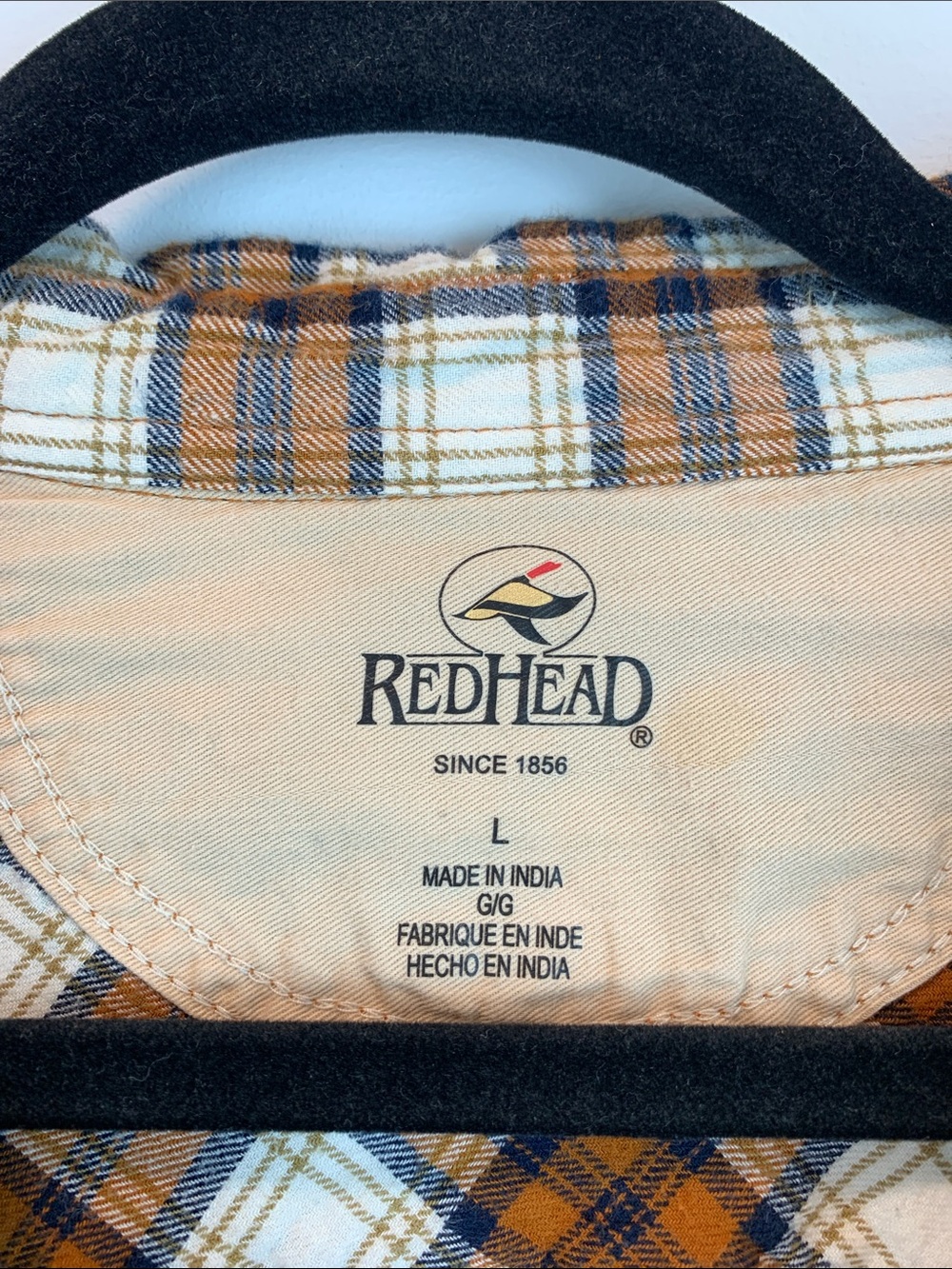 Orange plaid flannel by Red Head sz L casual fall outdoor engagement photo - Picture 2 of 5